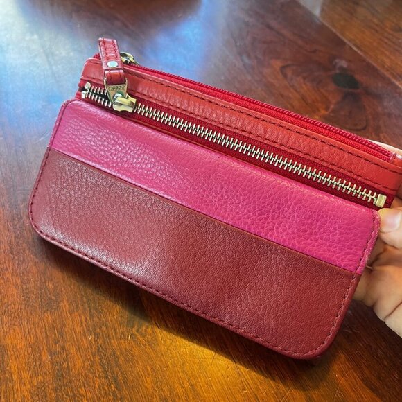 Fossil Women's Leather Wallet Trifold‎ With Zippered Coin Pouch Red & Pink - Picture 6 of 9